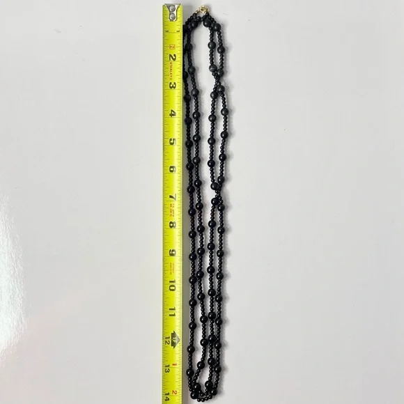 Trifari Signed Black Double Strand Beaded Vintage Necklace with Lobster Clasp - Picture 5 of 7